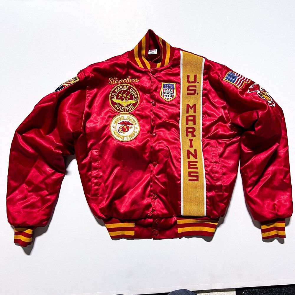 Vintage 80s Soffe Jackets Men's US Marines Aviation Satin Bomber Boot Jacket